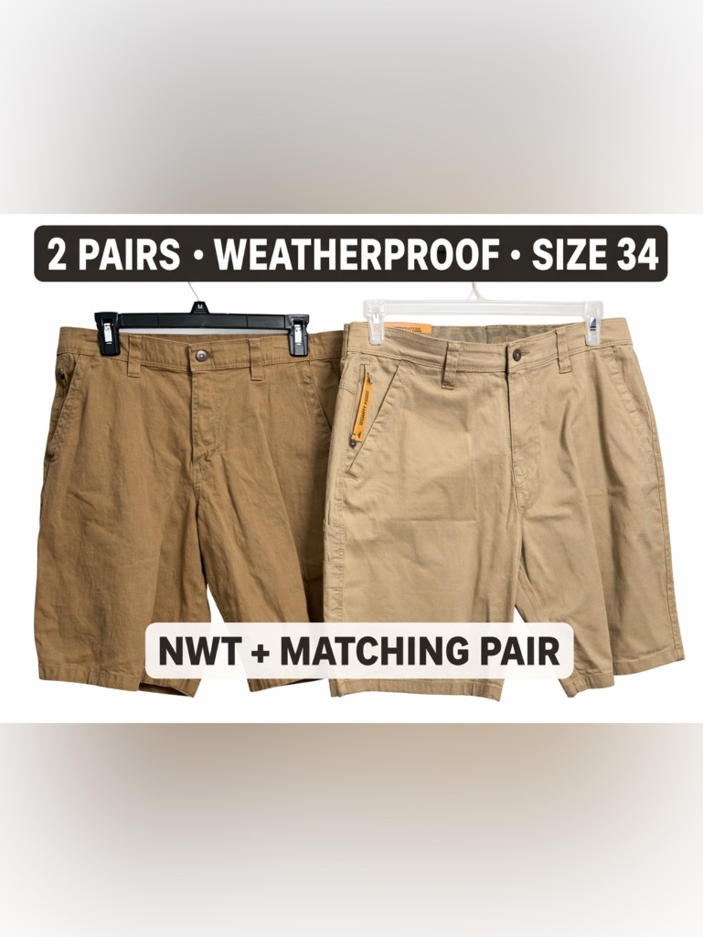 Men’s Weatherproof Vintage Khaki Shorts Bundle Size 34 – 2 Pairs (NWT + Casual)